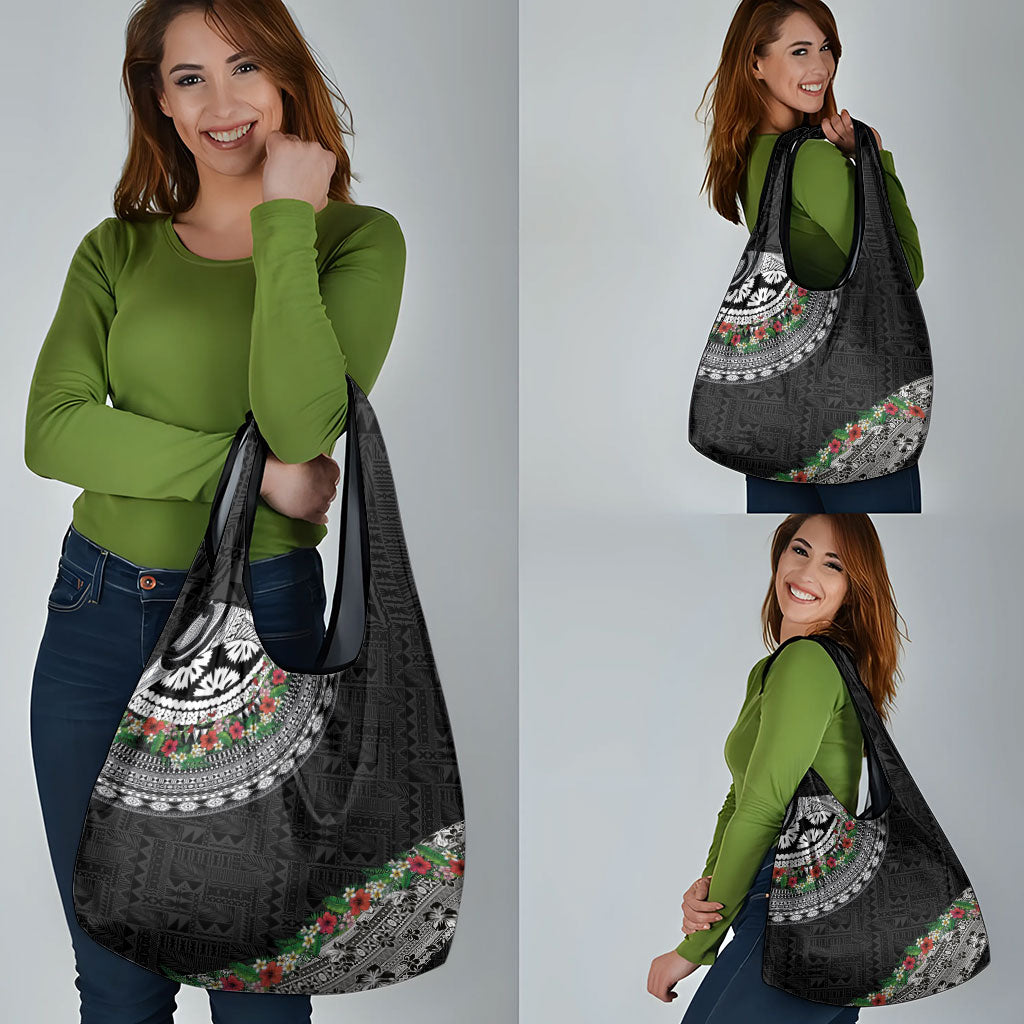 Fiji Hibiscus Grocery Bag Tapa Masi Motifs with Tropical Plants