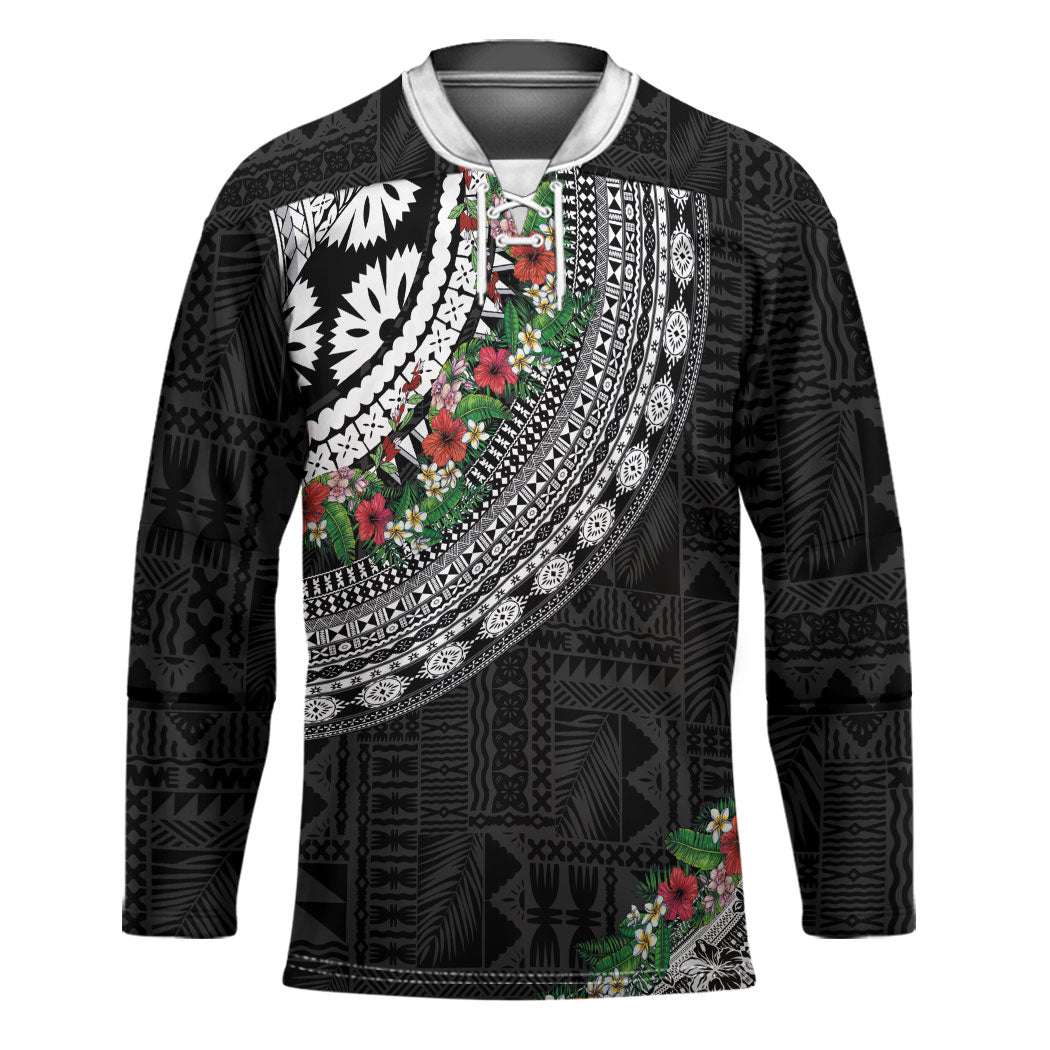 Fiji Hibiscus Hockey Jersey Tapa Masi Motifs with Tropical Plants