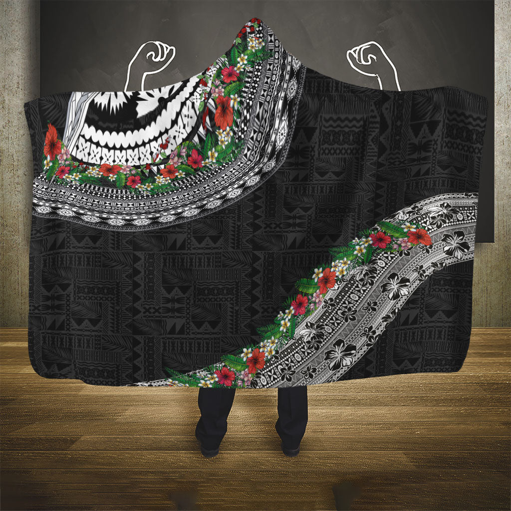 Fiji Hibiscus Hooded Blanket Tapa Masi Motifs with Tropical Plants