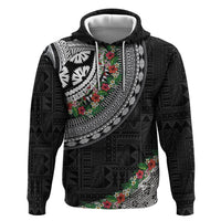 Fiji Hibiscus Hoodie Tapa Masi Motifs with Tropical Plants