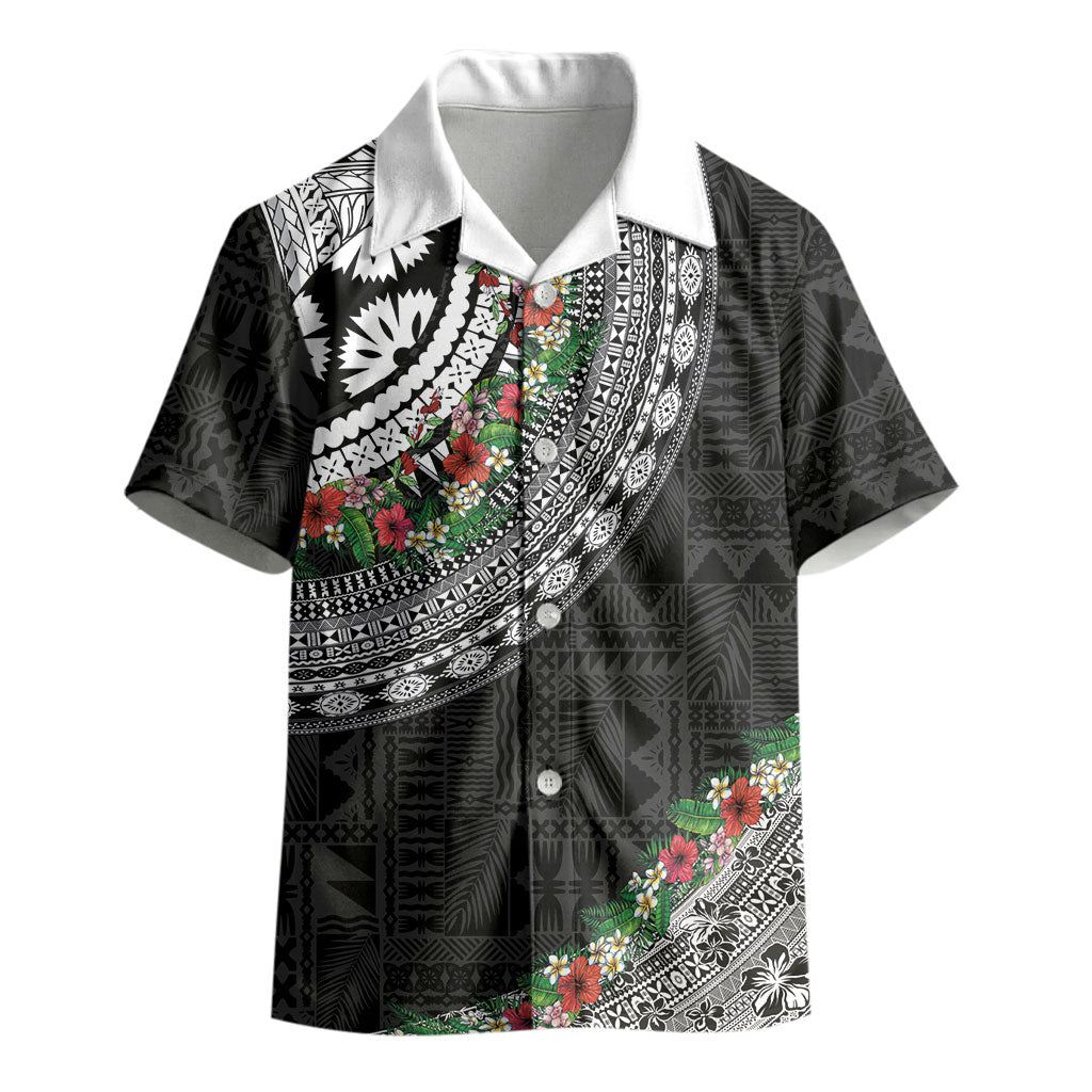 Fiji Hibiscus Kid Hawaiian Shirt Tapa Masi Motifs with Tropical Plants