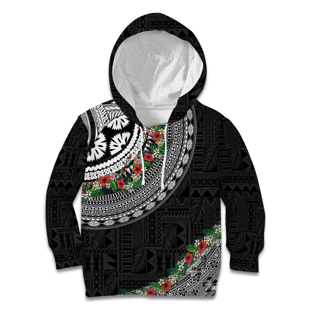 Fiji Hibiscus Kid Hoodie Tapa Masi Motifs with Tropical Plants