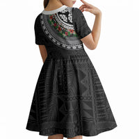 Fiji Hibiscus Kid Short Sleeve Dress Tapa Masi Motifs with Tropical Plants