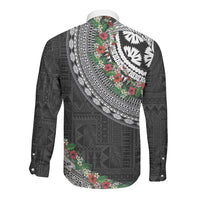 Fiji Hibiscus Long Sleeve Button Shirt Tapa Masi Motifs with Tropical Plants