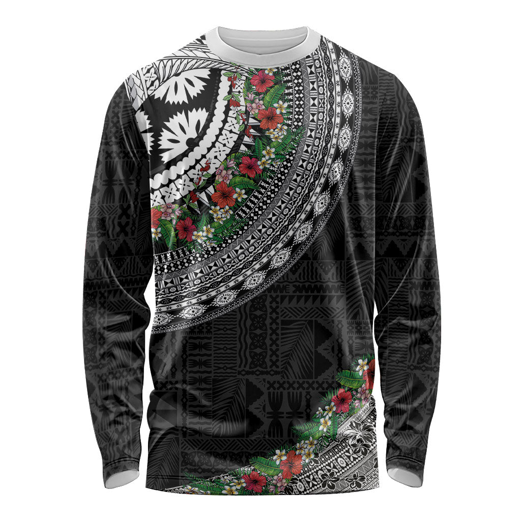 Fiji Hibiscus Long Sleeve Shirt Tapa Masi Motifs with Tropical Plants