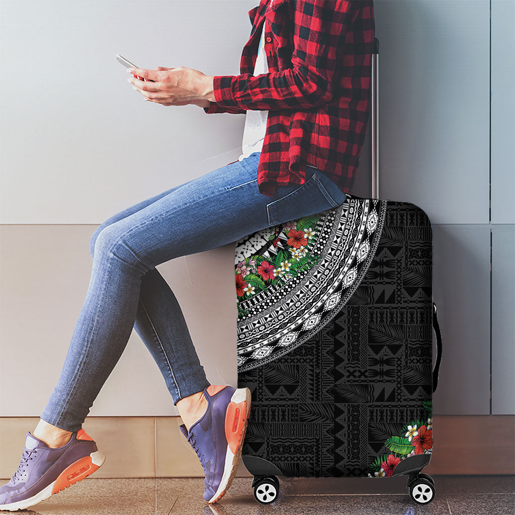 Fiji Hibiscus Luggage Cover Tapa Masi Motifs with Tropical Plants
