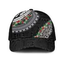 Fiji Hibiscus Mesh Trucker Cap Tapa Masi Motifs with Tropical Plants
