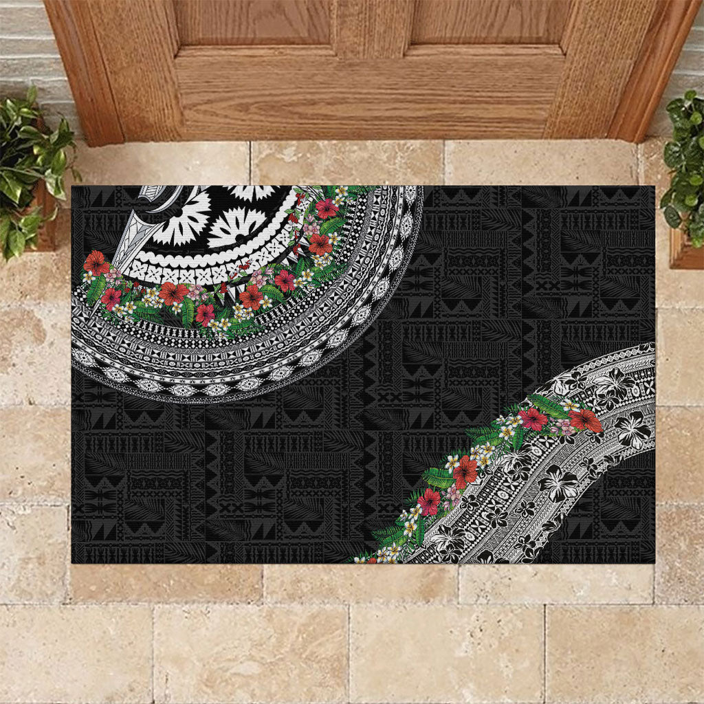 Fiji Hibiscus Rubber Doormat Tapa Masi Motifs with Tropical Plants