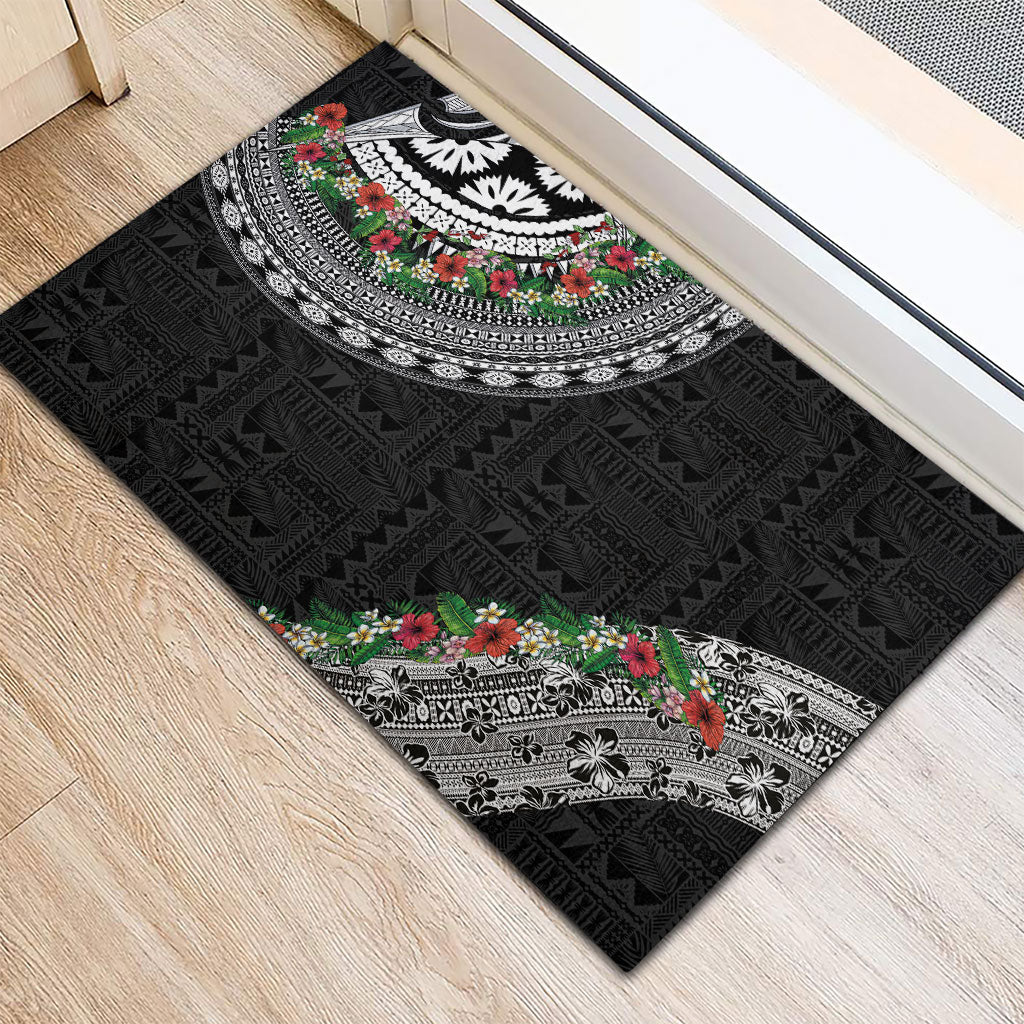 Fiji Hibiscus Rubber Doormat Tapa Masi Motifs with Tropical Plants