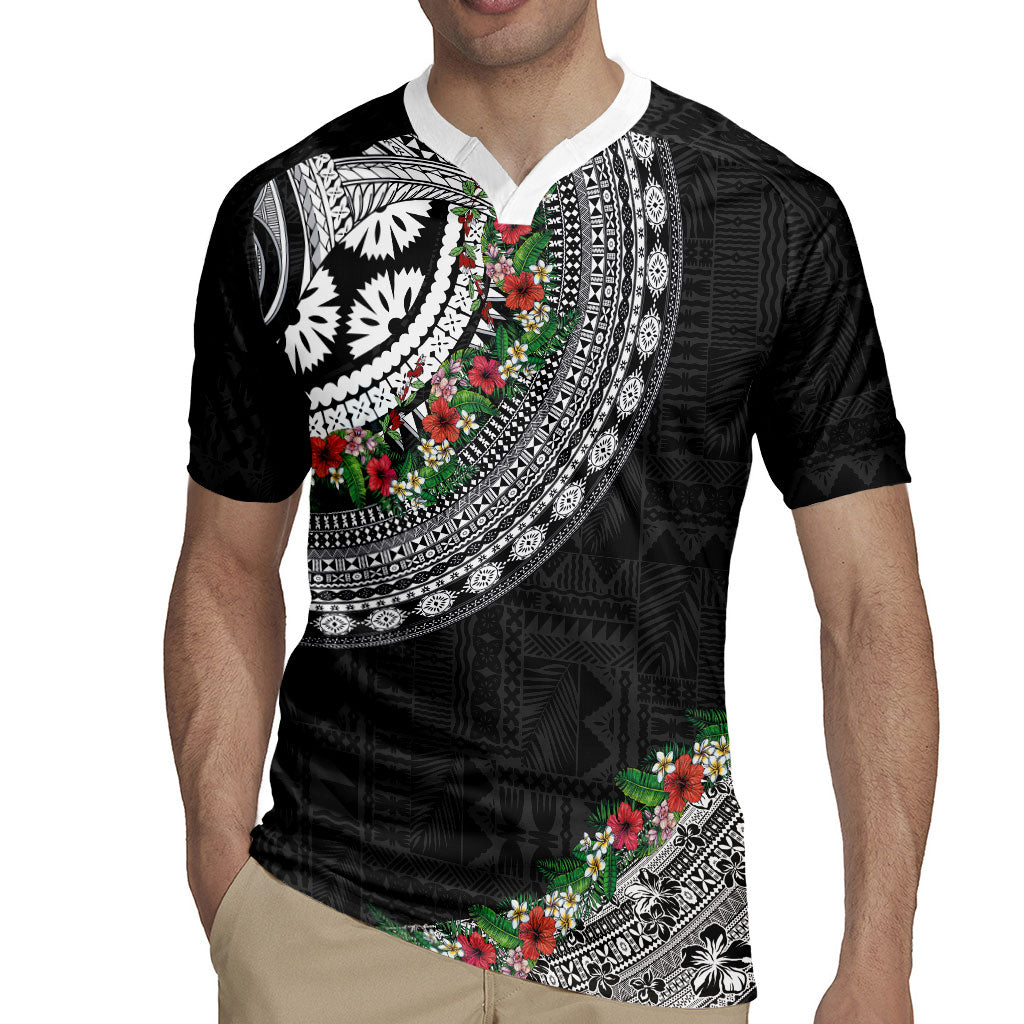 Fiji Hibiscus Rugby Jersey Tapa Masi Motifs with Tropical Plants