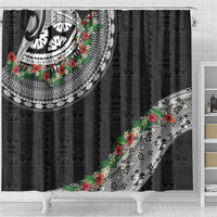 Fiji Hibiscus Shower Curtain Tapa Masi Motifs with Tropical Plants