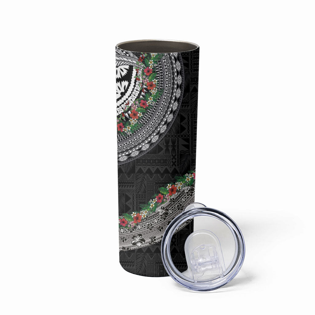 Fiji Hibiscus Skinny Tumbler Tapa Masi Motifs with Tropical Plants