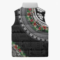 Fiji Hibiscus Sleeveless Puffer Jacket Tapa Masi Motifs with Tropical Plants