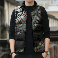 Fiji Hibiscus Sleeveless Puffer Jacket Tapa Masi Motifs with Tropical Plants