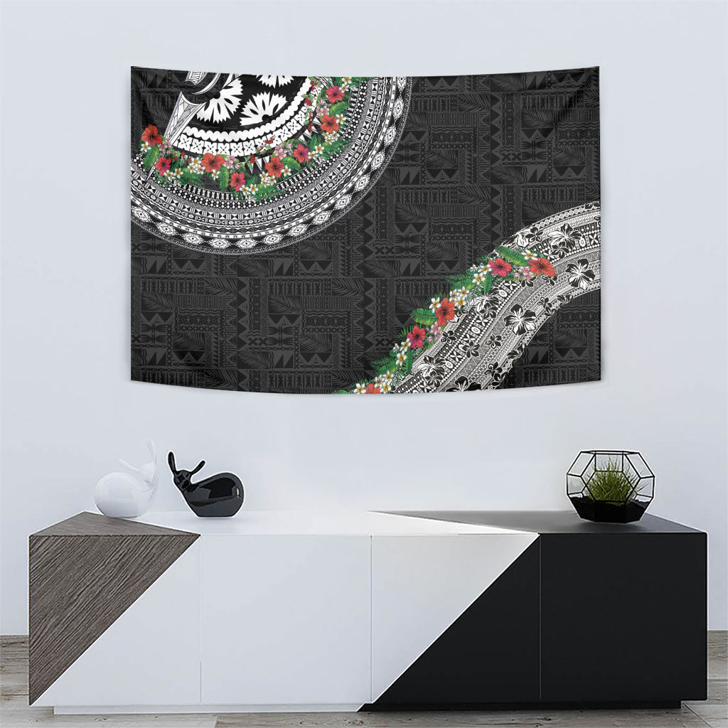 Fiji Hibiscus Tapestry Tapa Masi Motifs with Tropical Plants