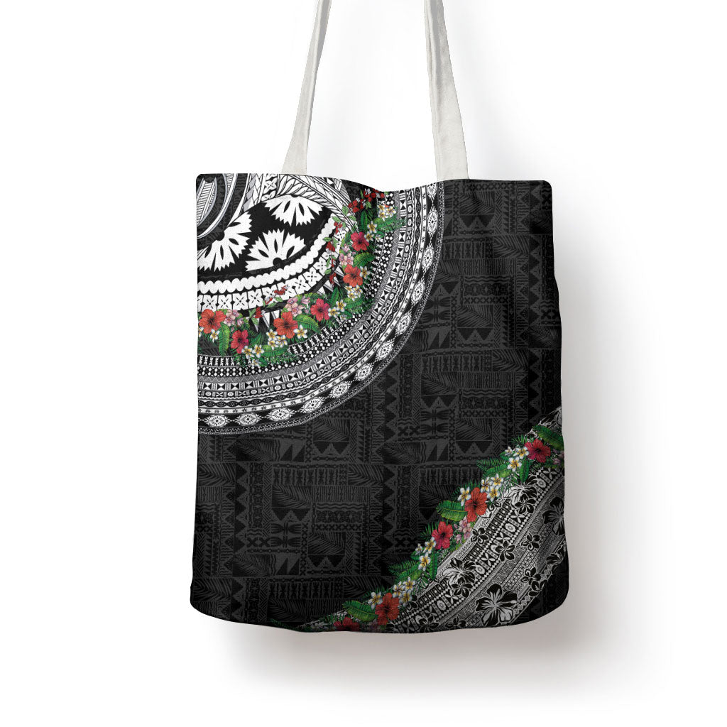 Fiji Hibiscus Tote Bag Tapa Masi Motifs with Tropical Plants