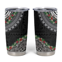 Fiji Hibiscus Tumbler Cup Tapa Masi Motifs with Tropical Plants
