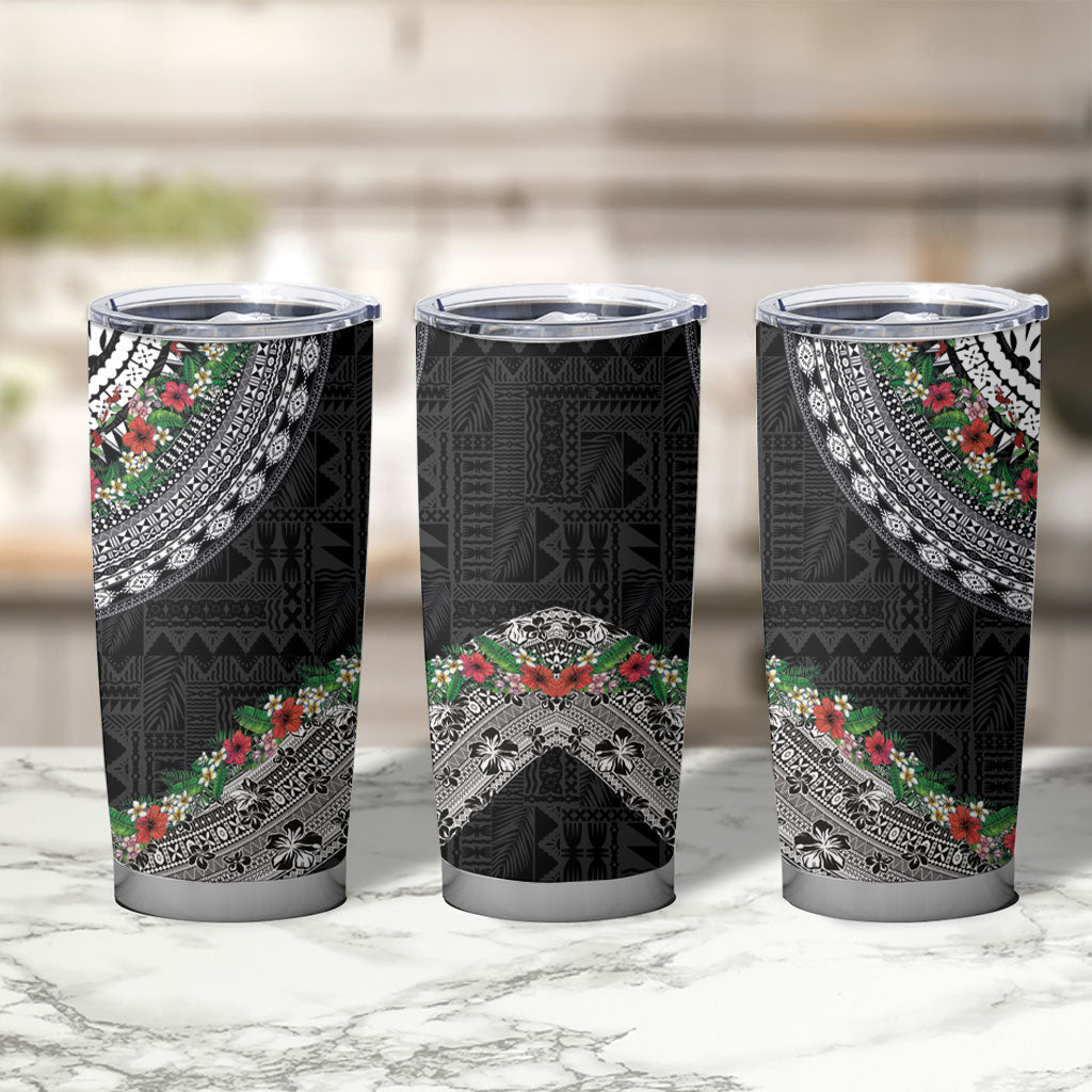 Fiji Hibiscus Tumbler Cup Tapa Masi Motifs with Tropical Plants