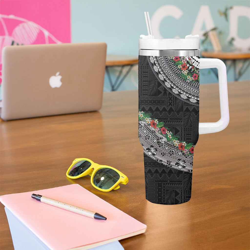 Fiji Hibiscus Tumbler With Handle Tapa Masi Motifs with Tropical Plants
