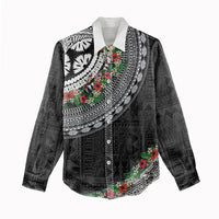 Fiji Hibiscus Women Casual Shirt Tapa Masi Motifs with Tropical Plants
