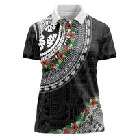 Fiji Hibiscus Women Polo Shirt Tapa Masi Motifs with Tropical Plants