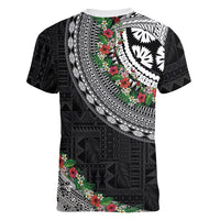 Fiji Hibiscus Women V-Neck T-Shirt Tapa Masi Motifs with Tropical Plants