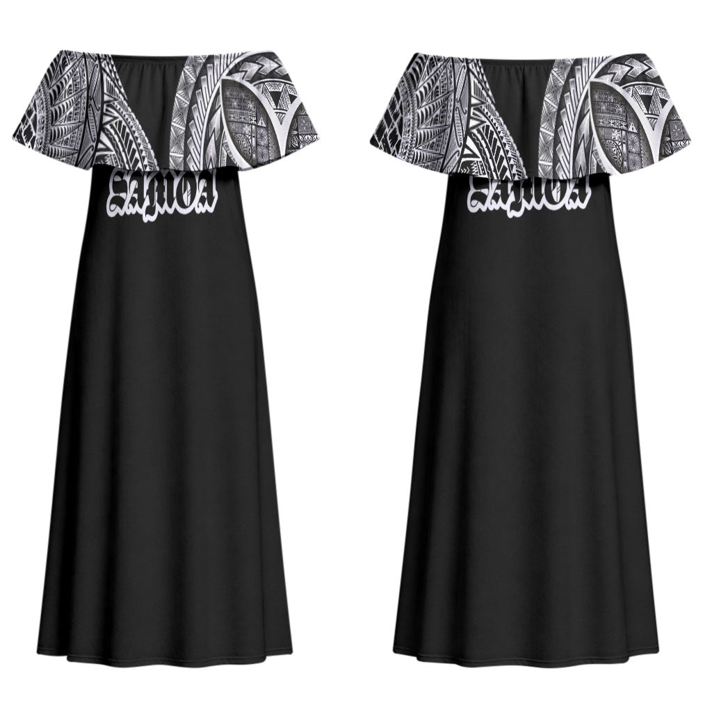 Samoa Traditional Tattoo Couples Matching Off Shoulder Maxi Dress and Hawaiian Shirt Tribal Tatau Pattern