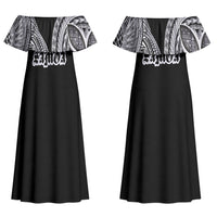 Samoa Traditional Tattoo Couples Matching Off Shoulder Maxi Dress and Long Sleeve Button Shirt Tribal Tatau Pattern