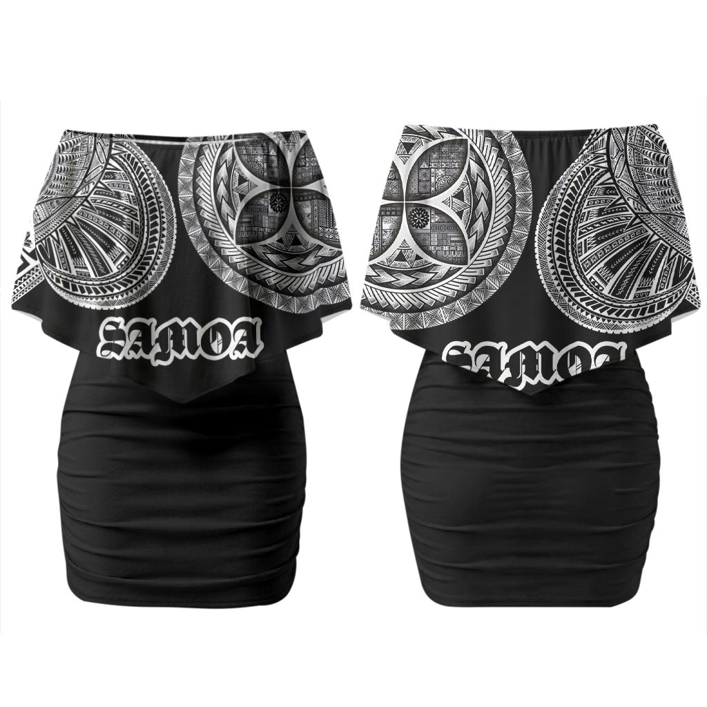 Samoa Traditional Tattoo Couples Matching Off Shoulder Short Dress and Hawaiian Shirt Tribal Tatau Pattern