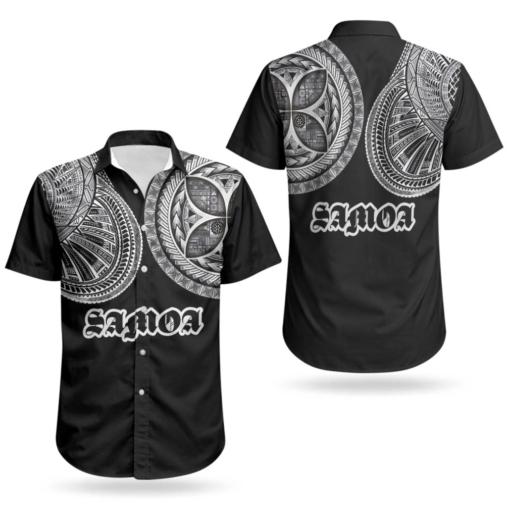 Samoa Traditional Tattoo Couples Matching Puletasi and Hawaiian Shirt Tribal Tatau Pattern