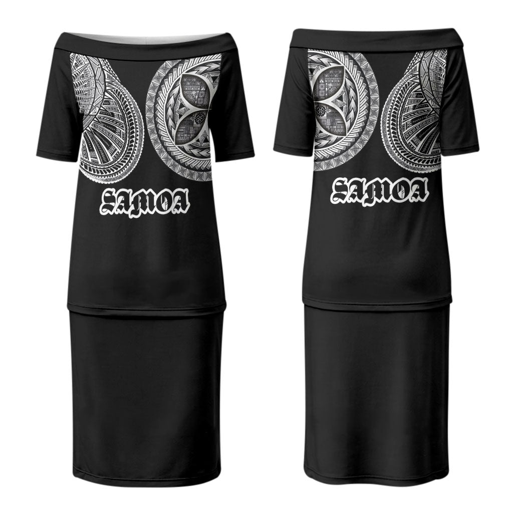 Samoa Traditional Tattoo Couples Matching Puletasi and Hawaiian Shirt Tribal Tatau Pattern