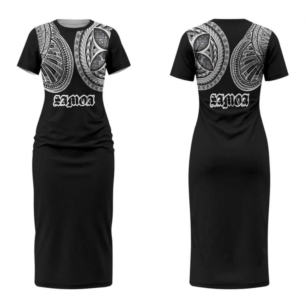 Samoa Traditional Tattoo Couples Matching Short Sleeve Bodycon Dress and Hawaiian Shirt Tribal Tatau Pattern