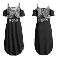 Samoa Traditional Tattoo Couples Matching Summer Maxi Dress and Long Sleeve Button Shirt Tribal Tatau Pattern