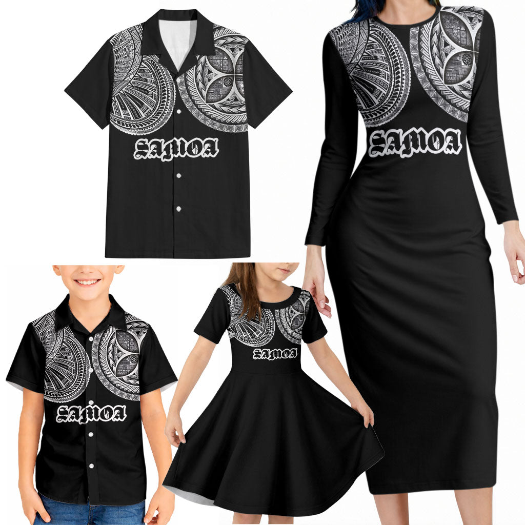 Samoa Traditional Tattoo Family Matching Long Sleeve Bodycon Dress and Hawaiian Shirt Tribal Tatau Pattern