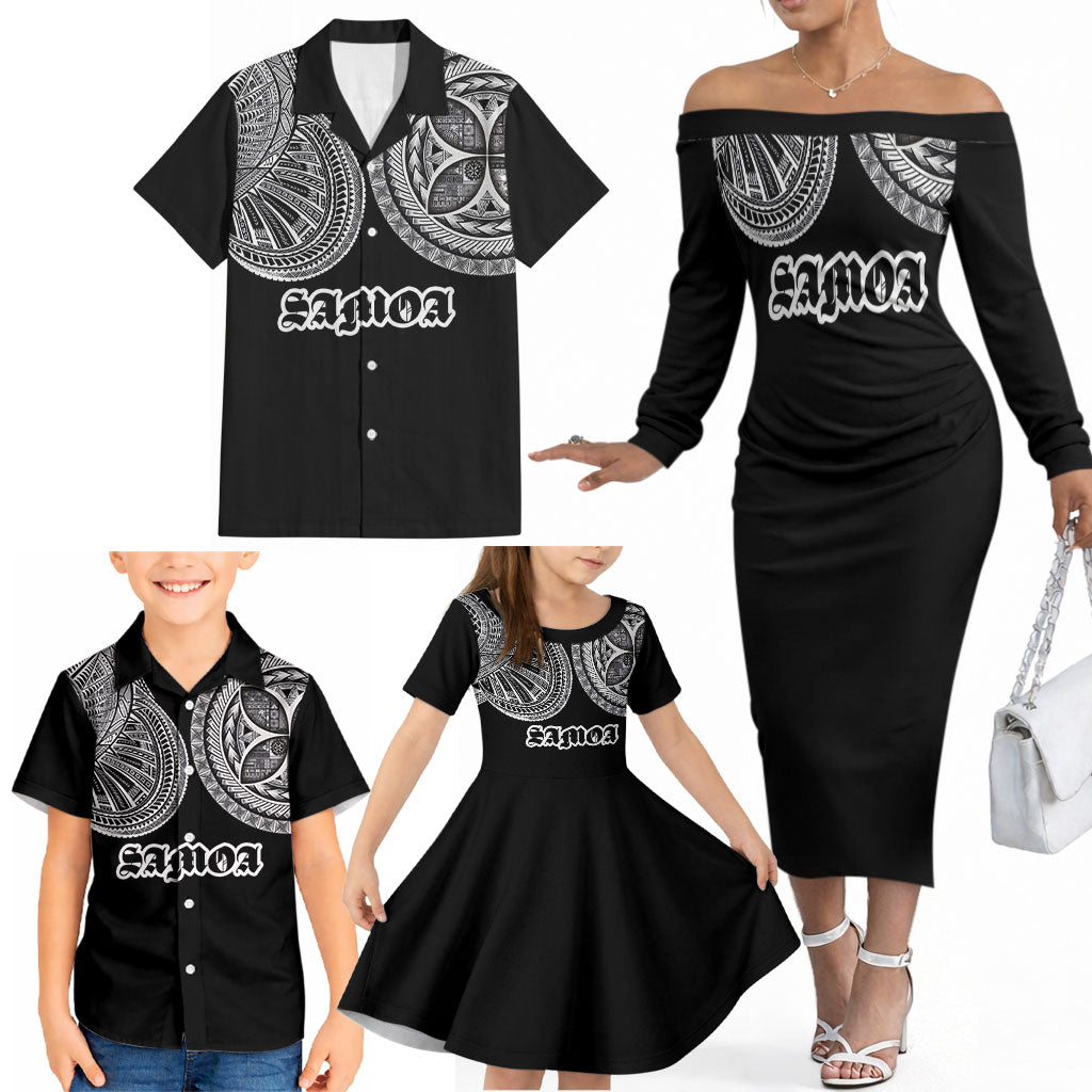 Samoa Traditional Tattoo Family Matching Off The Shoulder Long Sleeve Dress and Hawaiian Shirt Tribal Tatau Pattern