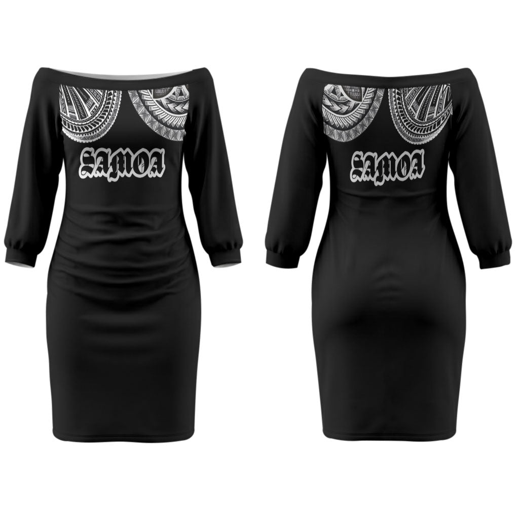 Samoa Traditional Tattoo Family Matching Off The Shoulder Long Sleeve Dress and Hawaiian Shirt Tribal Tatau Pattern