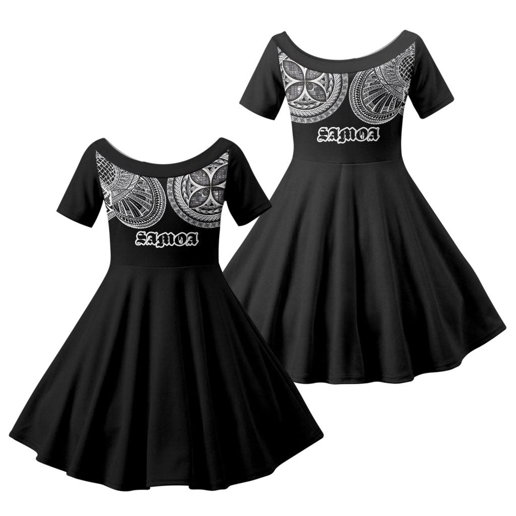 Samoa Traditional Tattoo Family Matching Off Shoulder Maxi Dress and Hawaiian Shirt Tribal Tatau Pattern