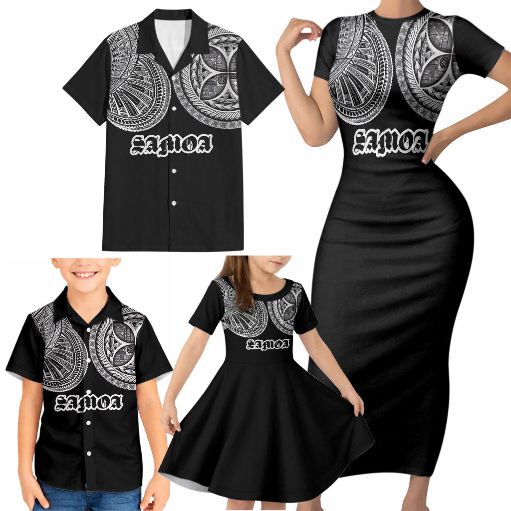 Samoa Traditional Tattoo Family Matching Short Sleeve Bodycon Dress and Hawaiian Shirt Tribal Tatau Pattern
