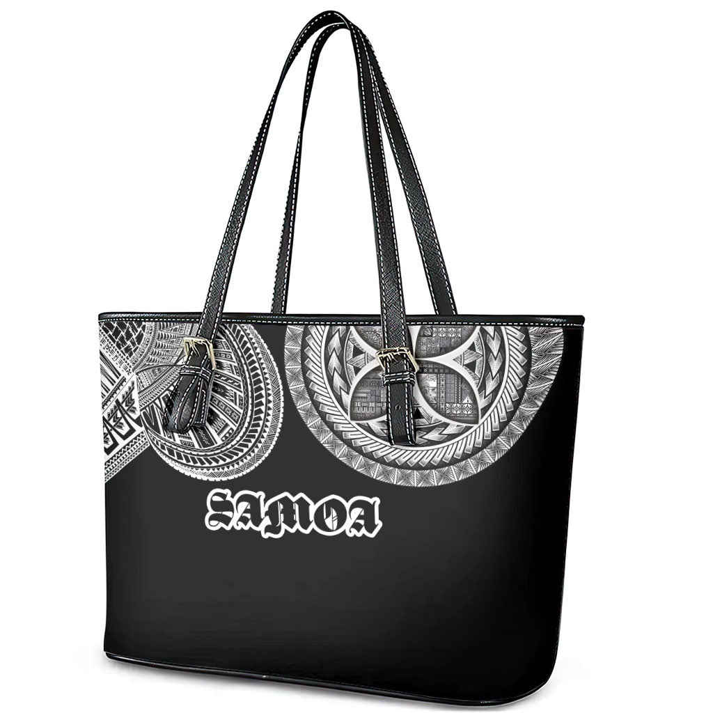 Samoa Traditional Tattoo Leather Tote Bag Tribal Tatau Pattern