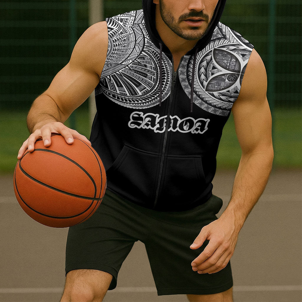 Samoa Traditional Tattoo Sleeveless Zip Hoodie Tribal Tatau Pattern