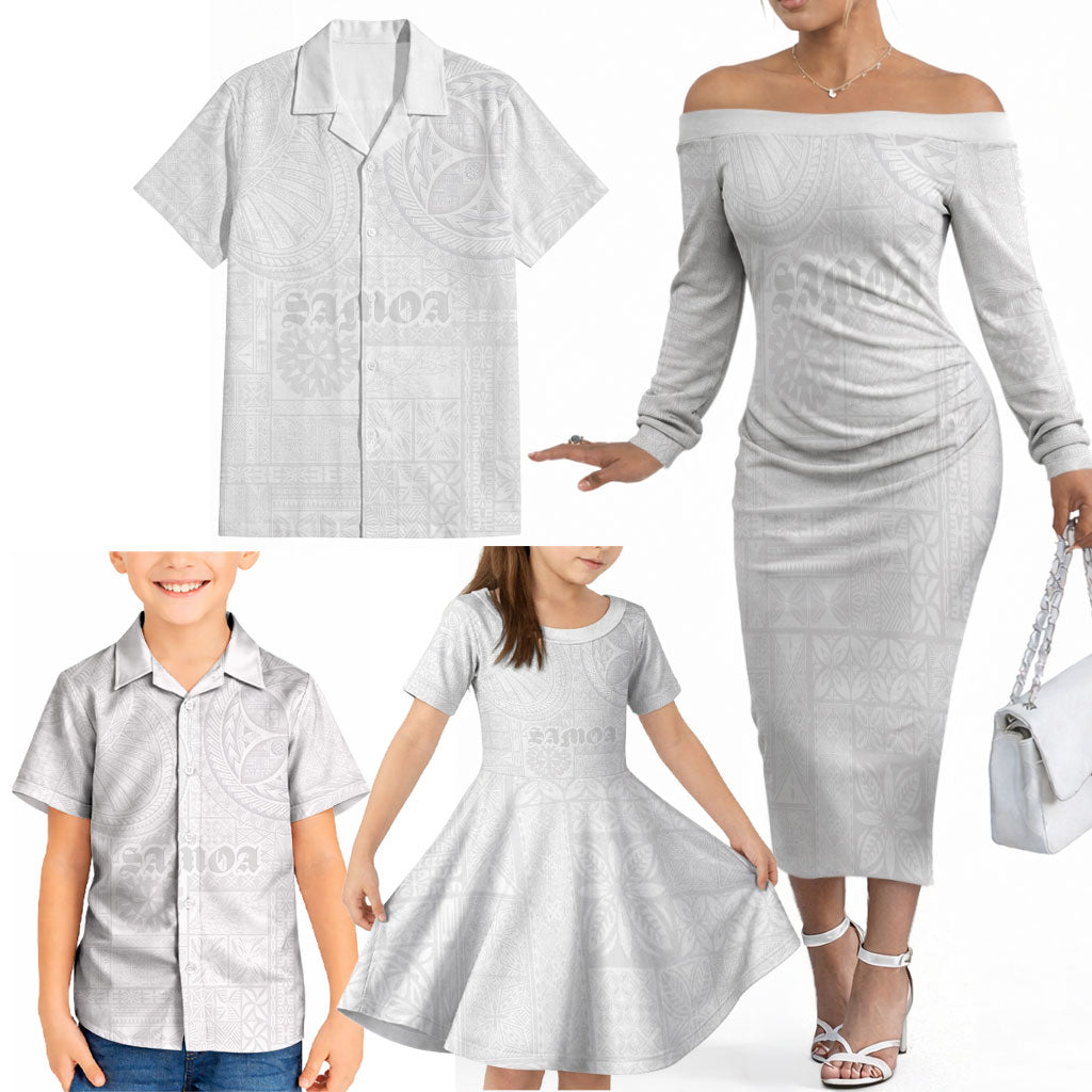Samoa Lotu Tamaiti Family Matching Off The Shoulder Long Sleeve Dress and Hawaiian Shirt Tribal Tatau with Siapo Pattern