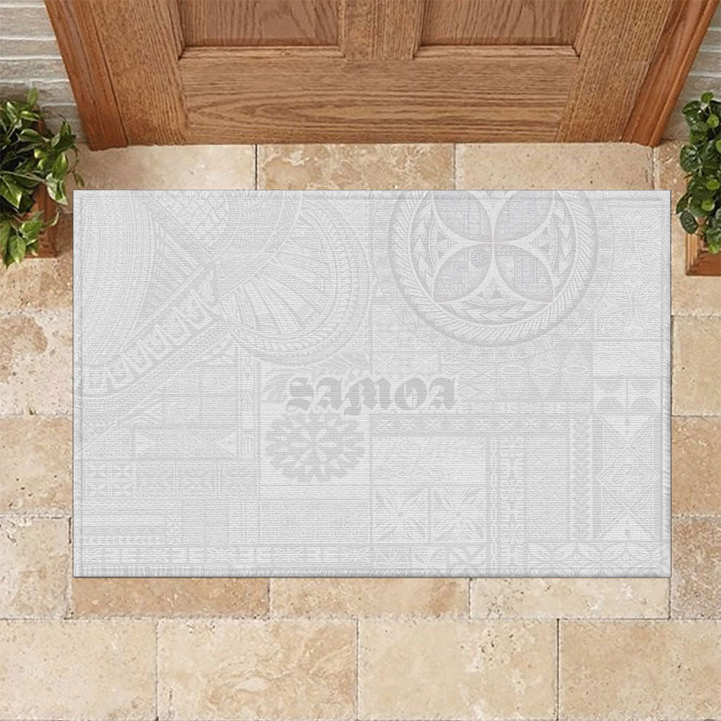 Samoa Lotu Tamaiti Rubber Doormat Tribal Tatau with Siapo Pattern LT03 White - Polynesian Pride