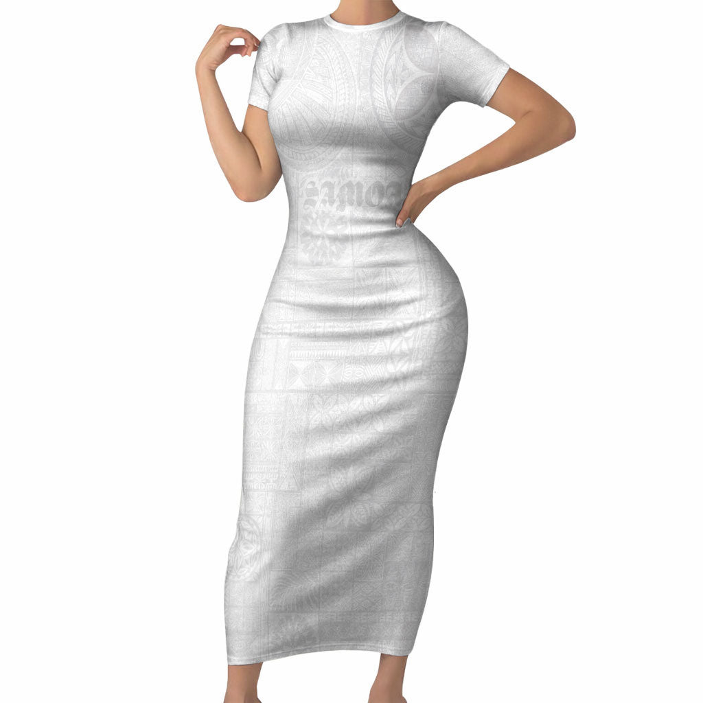 Samoa Lotu Tamaiti Short Sleeve Bodycon Dress Tribal Tatau with Siapo Pattern