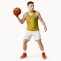 Hawaiian Mango Basketball Jersey Polynesian Art Pattern and Kakau Tattoo