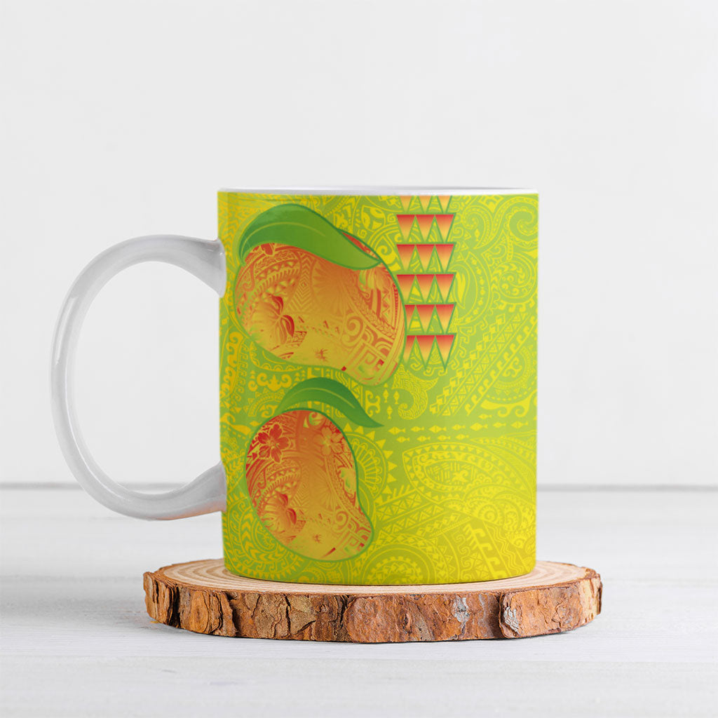 Hawaiian Mango Ceramic Mug Polynesian Art Pattern and Kakau Tattoo LT03 Yellow - Polynesian Pride
