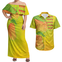 Hawaiian Mango Couples Matching Off Shoulder Maxi Dress and Hawaiian Shirt Polynesian Art Pattern and Kakau Tattoo