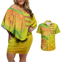Hawaiian Mango Couples Matching Off Shoulder Short Dress and Hawaiian Shirt Polynesian Art Pattern and Kakau Tattoo