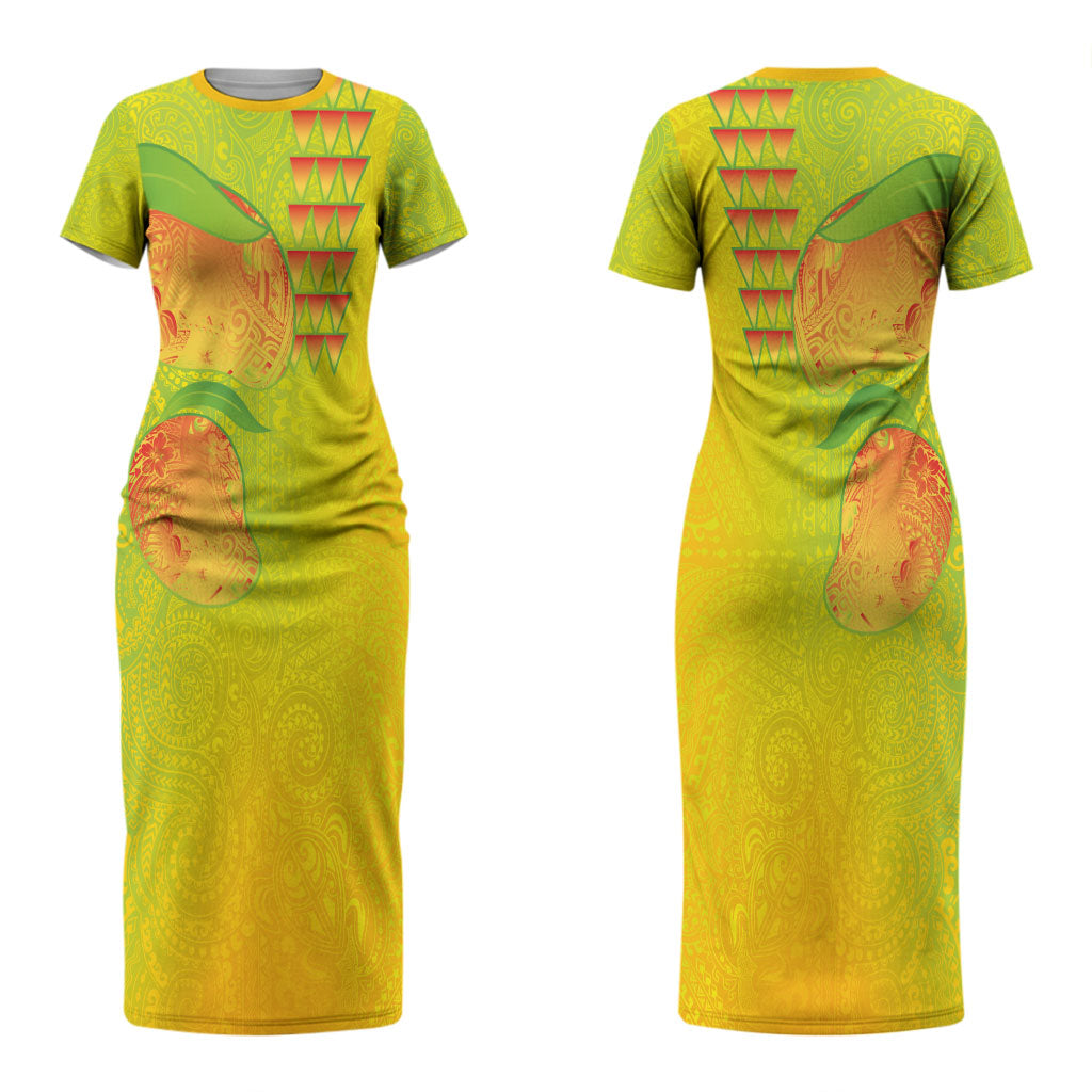 Hawaiian Mango Couples Matching Short Sleeve Bodycon Dress and Hawaiian Shirt Polynesian Art Pattern and Kakau Tattoo