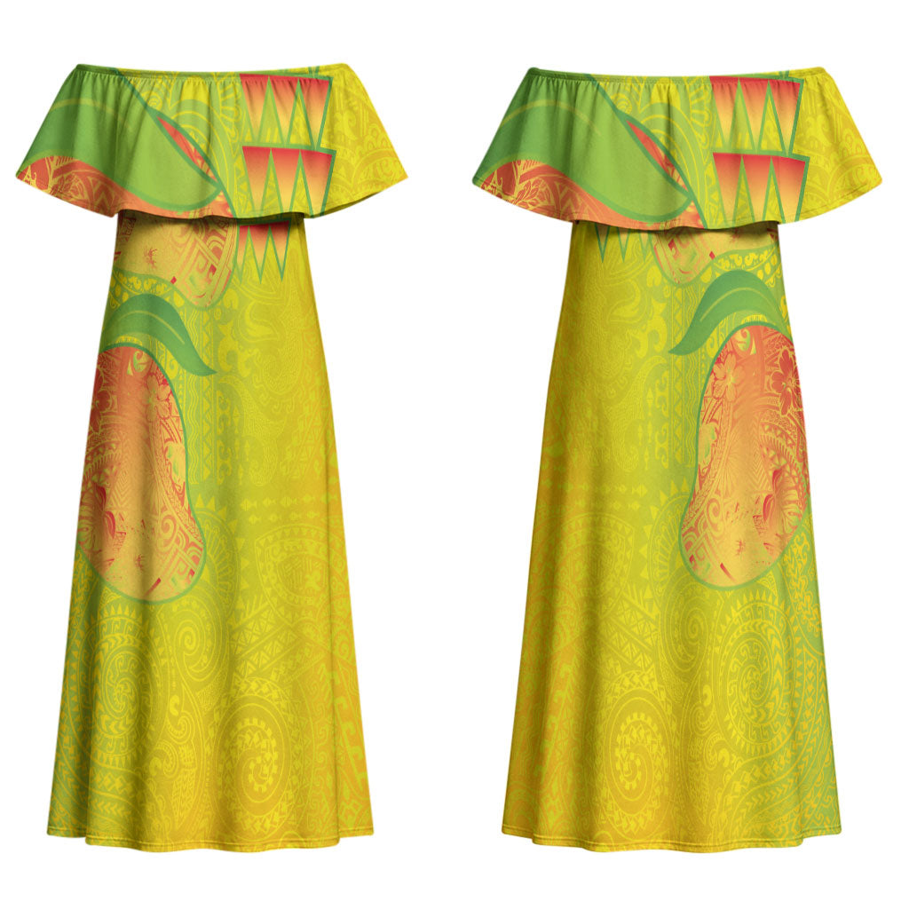 Hawaiian Mango Family Matching Off Shoulder Maxi Dress and Hawaiian Shirt Polynesian Art Pattern and Kakau Tattoo