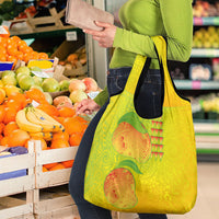 Hawaiian Mango Grocery Bag Polynesian Art Pattern and Kakau Tattoo